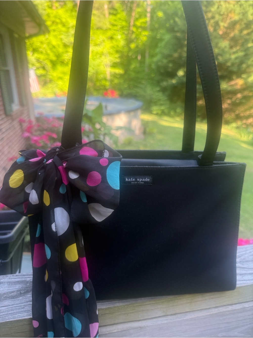 kate spade Black Shoulder Bag with Polka Dot Scarf - Multicolor Accents
